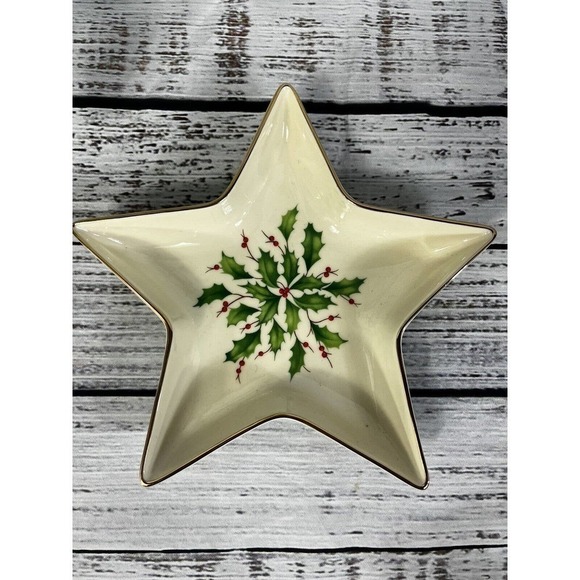 Lenox Holiday Dimension Collection Star Candy Dish Christmas Holly Berries - Picture 5 of 12